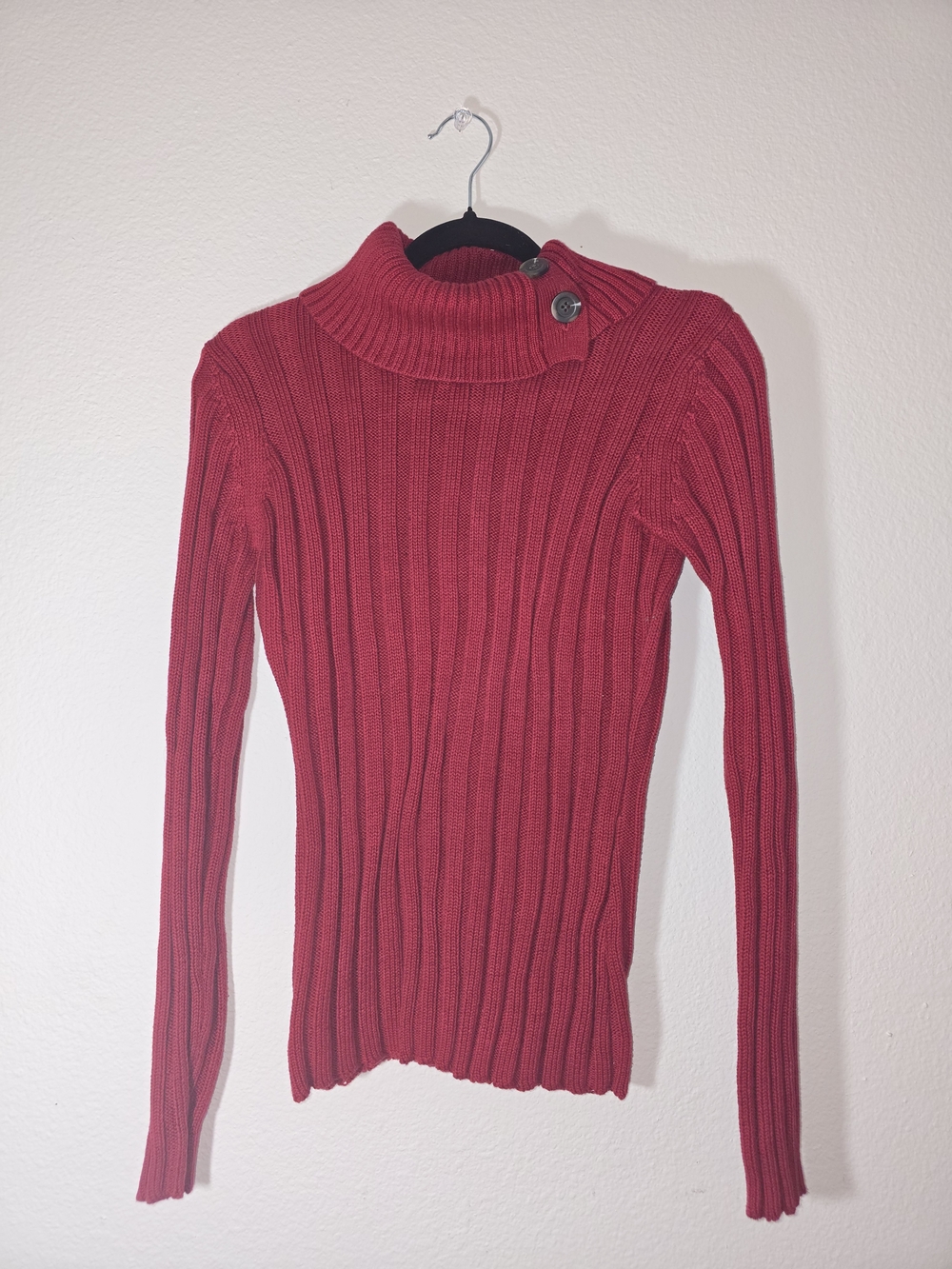 Van Heusen Ribbed Button-Shoulder Turtleneck Sweater in Red